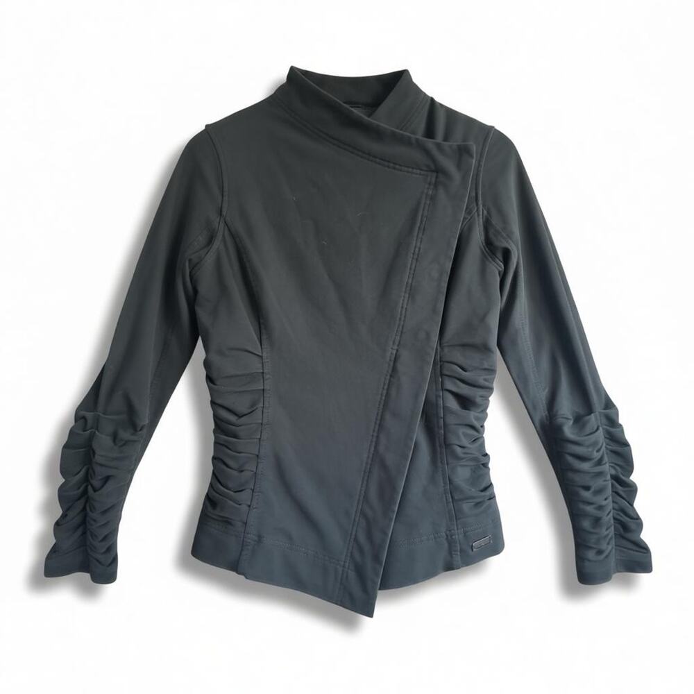 Lululemon Solace Ruched Jacket Black Sz 6 Asymmetril Moto Zip Stretch Athleisure